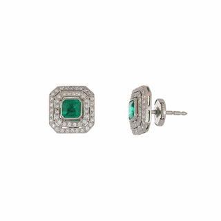 Platinum Emeralds Stud Earrings with Diamonds