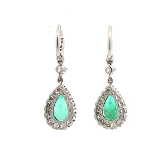 Mid-Century Platinum and 14K White Gold Emerald Drop Earrings