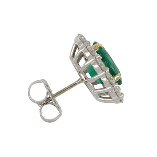 18K Whte and Yellow Gold Emerald Stud Earrings with Diamonds