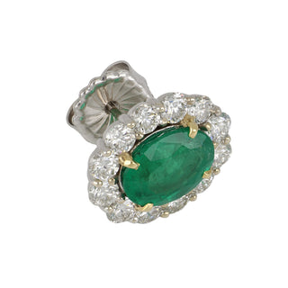 18K Whte and Yellow Gold Emerald Stud Earrings with Diamonds