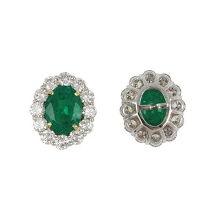 18K Whte and Yellow Gold Emerald Stud Earrings with Diamonds