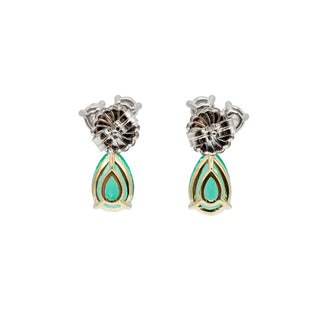 18K Gold Pear Shape Emerald Drop Earrings with Diamonds