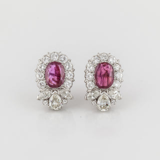 Vintage 1980s Platinum Ruby and Diamond Cluster Earrings