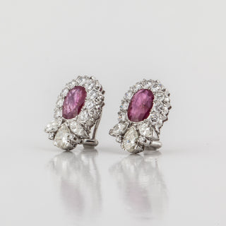 Vintage 1980s Platinum Ruby and Diamond Cluster Earrings