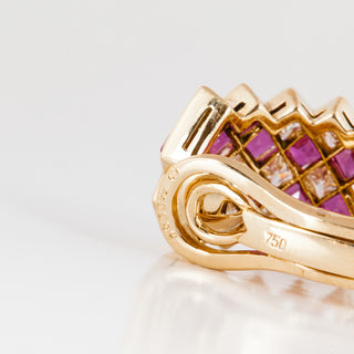 Vintage 1990s Oscar Heyman 18K Invisible-Set Ruby Clip Earrings with Diamonds