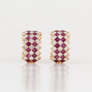 Vintage 1990s Oscar Heyman 18K Invisible-Set Ruby Clip Earrings with Diamonds