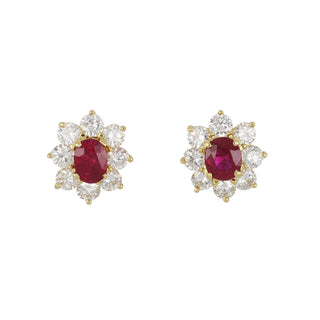 18K Gold Ruby Stud Earrings with Diamonds