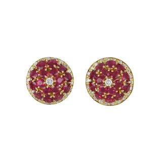 Tenenbaum Ruby Dome Stud Earrings with Diamonds