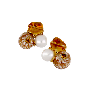 Seaman Schepps 18K Shell, Citrine & Pearl Cluster Earrings