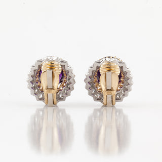 Vintage 1980s 18K Gold Cabochon Amethyst Earrings with Diamonds