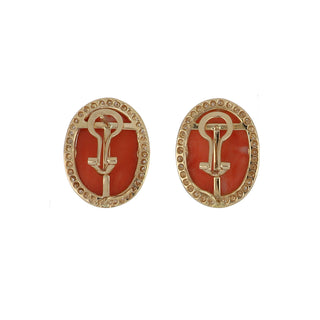 Estate 18K Gold Coral Day/Night Earrings with Diamonds