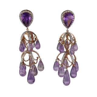 Estate 18K Rose and White Gold Amethyst Chandelier Earrings with Diamonds