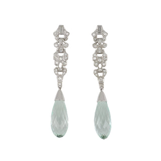 Art Deco Aquamarine Briolette Earrings with Diamonds