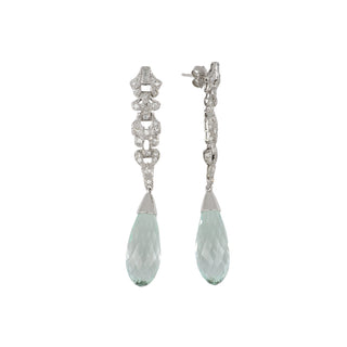 Art Deco Aquamarine Briolette Earrings with Diamonds