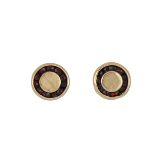 Tenenbaum Textured 14K Gold Garnet Stud Earrings