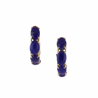 Vintage 1980s 14K Gold Lapis Hoop Earrings