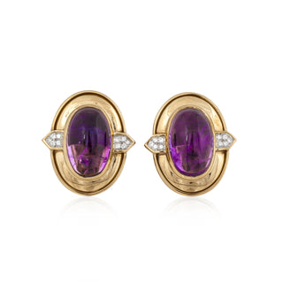 Estate David Webb 18K Gold Amethyst Clip Earrings with Diamonds