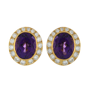Vintage David Webb 18K Gold Amethyst Clip Earrings with Diamonds