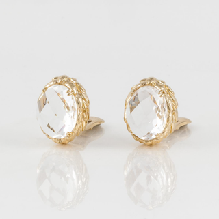 Estate David Webb 18K Gold Rock Crystal Button Earrings