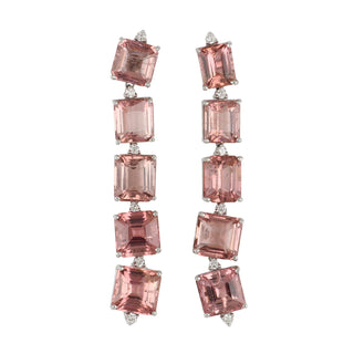 18K White Gold Pink Tourmaline Drop Earrings with Diamonds