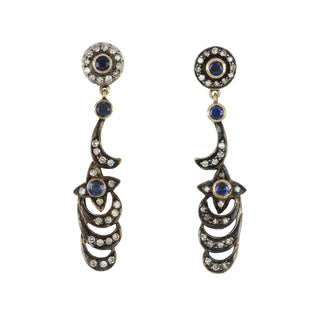 Victorian 18K Gold and Sterling Silver Sapphire Drop Earrings
