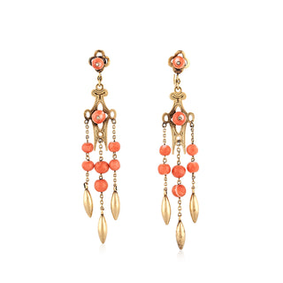 Victorian Coral Triple Torpedo Drop Earrings