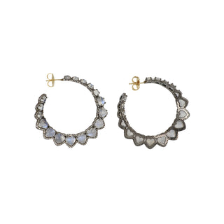 Sterling Silver Moonstone Hoop Earrings with Diamonds