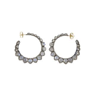 Sterling Silver Moonstone Hoop Earrings with Diamonds