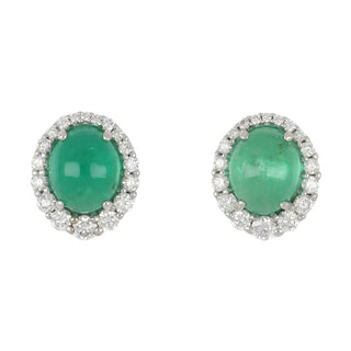 Tenenbaum 14K White Gold Cabochon-Cut Emerald & Diamond Stud Earrings