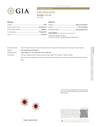 18K Gold Burmese Ruby Cluster Stud Earrings with Diamonds