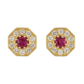18K Gold Ruby Stud Earrings