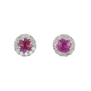 Tenenbaum 14K White Gold Pink Sapphire and Diamond Stud Earrings