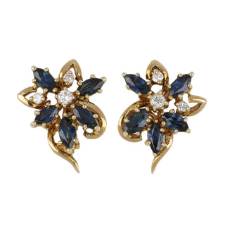 Vintage 14K Gold Sapphire & Diamond Clip Earrings