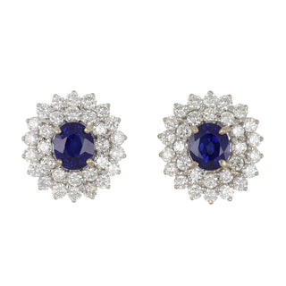 Vintage 1990s 18K Gold Sapphire & Diamond Cluster Earrings