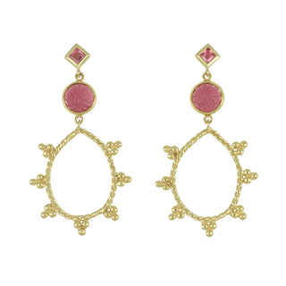 Mazza 14K Gold Rubellite Tourmaline Drop Hoop Earrings