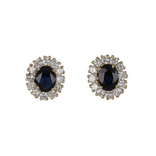 Tenenbaum 18K Gold Sapphire & Diamond Halo Stud Earrings