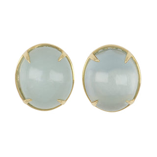 Tenenbaum 18K Gold Cabochon Aquamarine Button Earrings