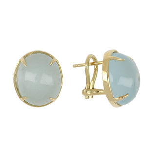 Tenenbaum 18K Gold Cabochon Aquamarine Button Earrings