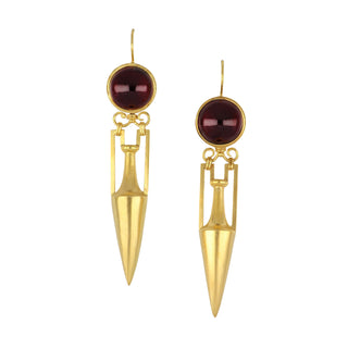 Mid-Victorian 18K Gold Cabochon Garnet Amphora Drop Earrings