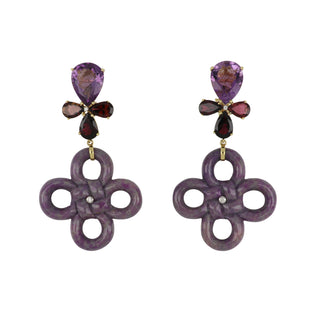 Tenenbaum Carved Agate, Amethyst & Garnet Drop Earrings