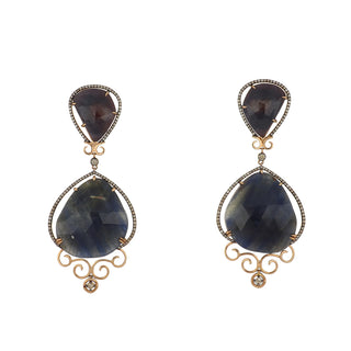 Maharaja 18K Rose Gold Sapphire Drop Earrings with Diamonds