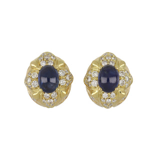 18K Sapphire Cabochon Clip Earrings with Diamonds