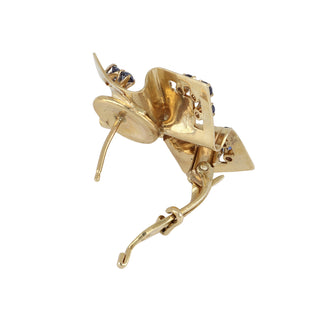 Mid-Century Tiffany & Co. 14K Gold Beveled Origami Sapphire Clip Earrings with Diamonds