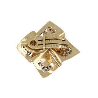 Mid-Century Tiffany & Co. 14K Gold Beveled Origami Sapphire Clip Earrings with Diamonds