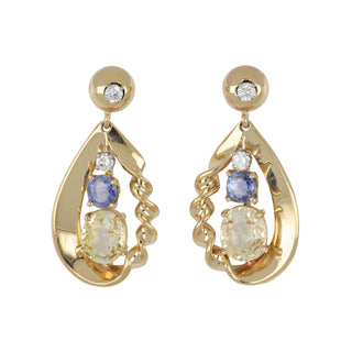 1960s Tiffany & Co. 14K Sapphire Drop Earrings with Diamonds