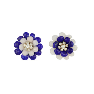 18K Carved Lapis & Coral Inversed Flower Earrings