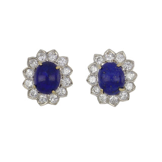 Lapis & Diamond Cluster Stud Earrings