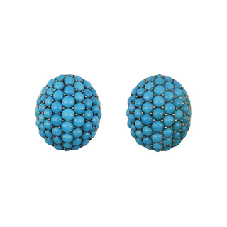 Converted Victorian Pave Turquoise Button Earrings