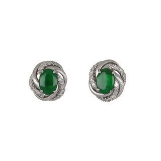 18K White Gold Jade Clip Earrings with Diamonds