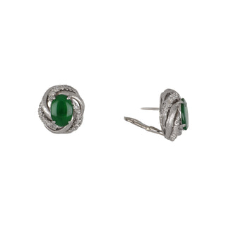 18K White Gold Jade Clip Earrings with Diamonds